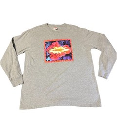 Supreme Men’s M Gray Long Sleeve Floral Graphic Logo Crew Neck Cotton T-Shirt