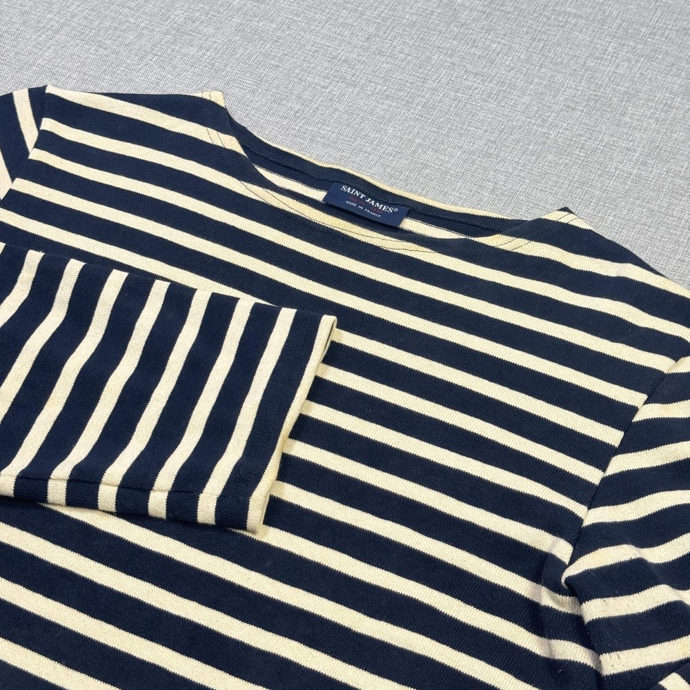 Saint-James T-Shirt Mens XS Blue Striped Round Neck Cotton Long Sleeve France
