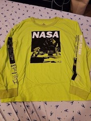 Junior 2XL Neon Green NASA T Shirt With Print On Sleeves