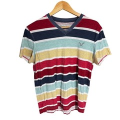 American Eagle Mens V-Neck T-Shirt Bundle 2PK Striped Athletic Fit Blue Multi M