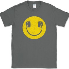 Smiley Face Headphones T-Shirt Funny DJ Scratching Humor Music Tee