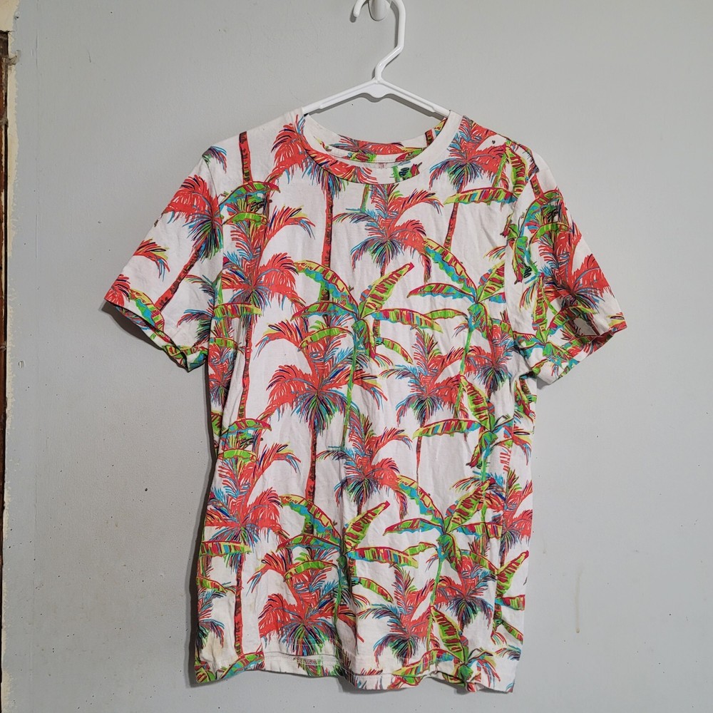 Neon Palm Trees T Shirt Men’s Medium White Blue Orange Green 80s 90s Foam Party