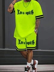 3D Letter Print Men’s Summer Casual Two Piece Set Lightweight Streetwear Suit