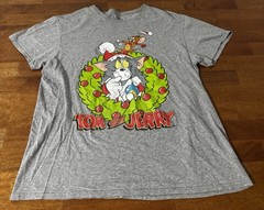 Tom And Jerry Men’s Large Christmas Holiday T-Shirt Heathered Gray ￼