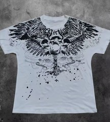 Affliction Men’s White Skull Wing Graphic Print Short Sleeve Cotton T-Shirt