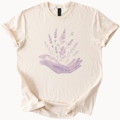 Botanical Hands Watercolor Graphic Tee Lavender Floral Nature Art