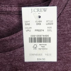 J Crew Factory Mens Washed Jersey Short Sleeve Tee 2X Heather Purple/Plum