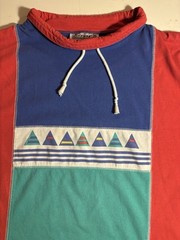 Vtg 80s 90s Bonjour Colorblock Drawstring Tee Shirt Sailboats Beach Sz M Yacht