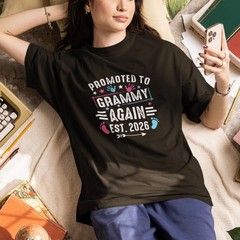 Promoted To Grammy Again 2026 T Shirt Grandma Pregnancy Announcement Gift