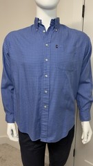 Tommy Hilfiger Men’s Large Blue Plaid Button Down Shirt 100% Cotton Long Sleeve
