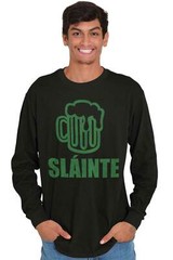 Slainte Irish Drinking Beer St Patricks Day Long Sleeve Tshirt for Men or Women