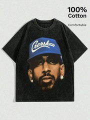 NIPSEY HUSSLE BIG FACE BLUE HAT RAP HIP HOP T SHIRT TYE DIE MINERAL WASH