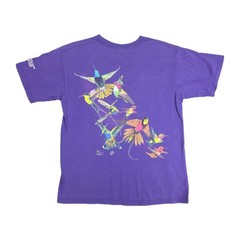 Vintage Hummingbird Shirt Mens Medium Purple Double Sided Wild Cotton Floral Art
