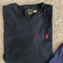 Polo Ralph Lauren Lot Of 2-Men’s Black & Navy W/Red Logo V-Neck T-Shirts L & XL