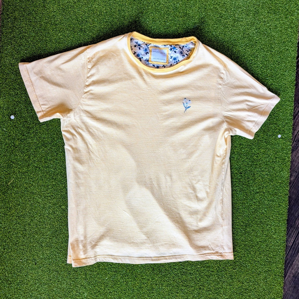 Denim & Flower Ricky Singh Mens XL Yellow Striped Crew Neck Short Sleeve T-Shirt