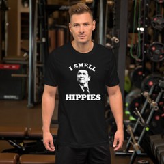 RONALD REAGAN I SMELL HIPPIES Republican Politics Funny Unisex T-Shirt