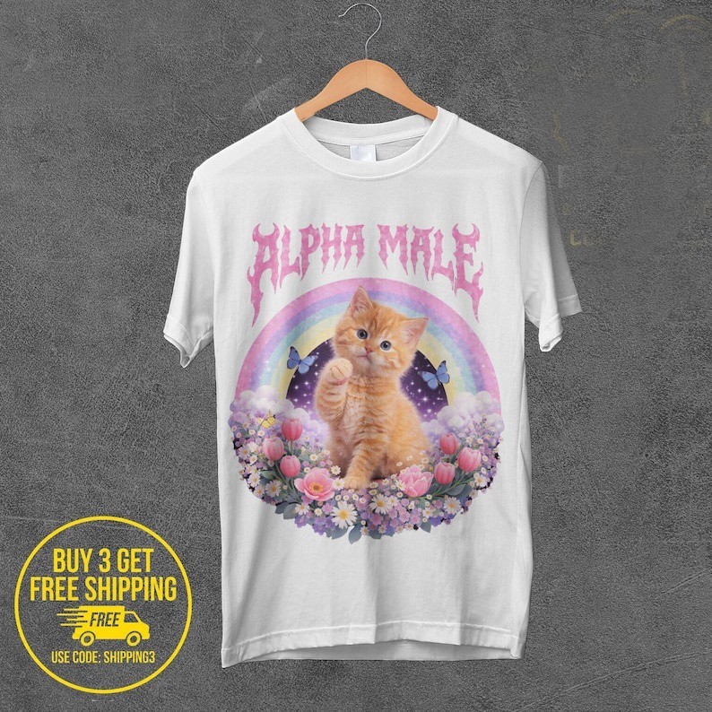 Alpha Male Funny Kitten Shirt Ironic Cat Meme Tee Sarcastic Gifts For Cat Lover