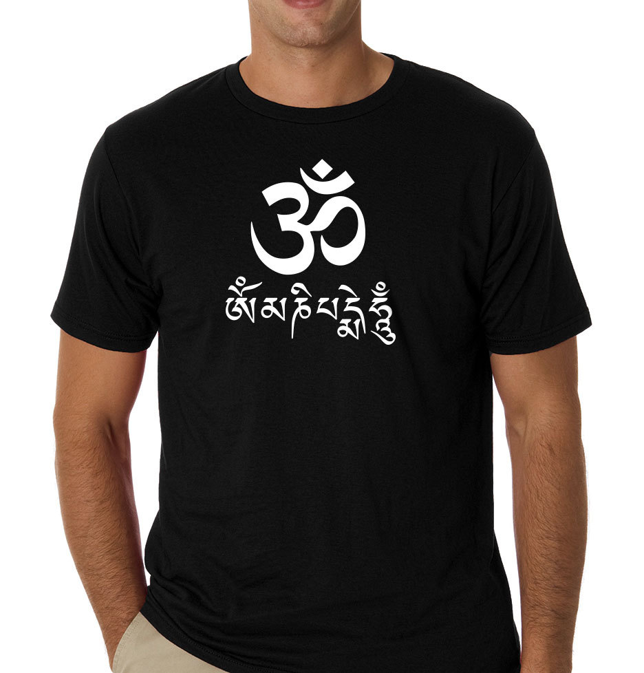 Tibetan Buddhism Thangka Om Mani Padme Hum Tibet black t-shirt 100 % cotton