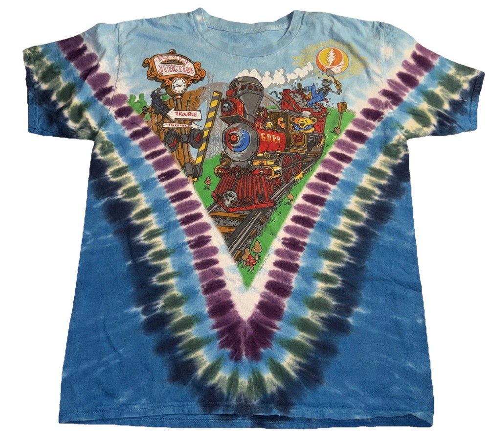Grateful Dead Shirt Mens Large Tie Dye Casey Jones Train Liquid Blue 2011