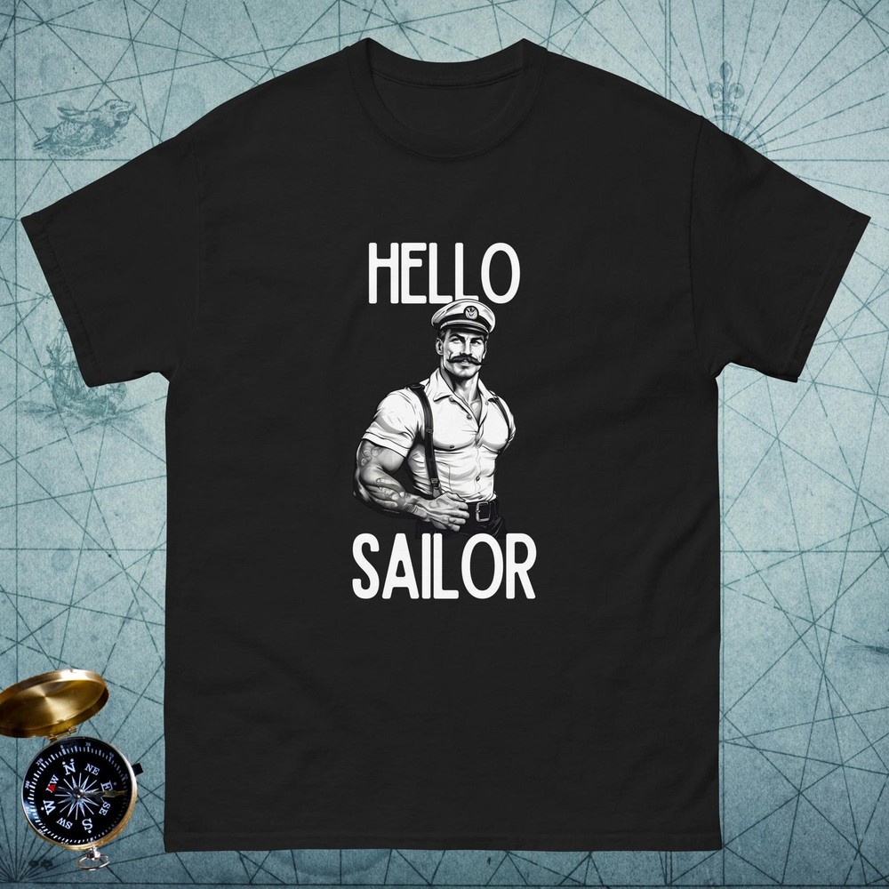 Tom of Finland Style Sailor Mens Shirt Gay Tshirt Hello Sailor T-shirt Gift