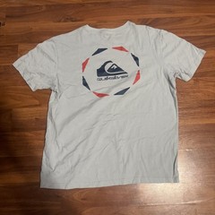 Quiksilver T Shirt Mens Large Heathered Gray Cotton Logo Print Straight Hem