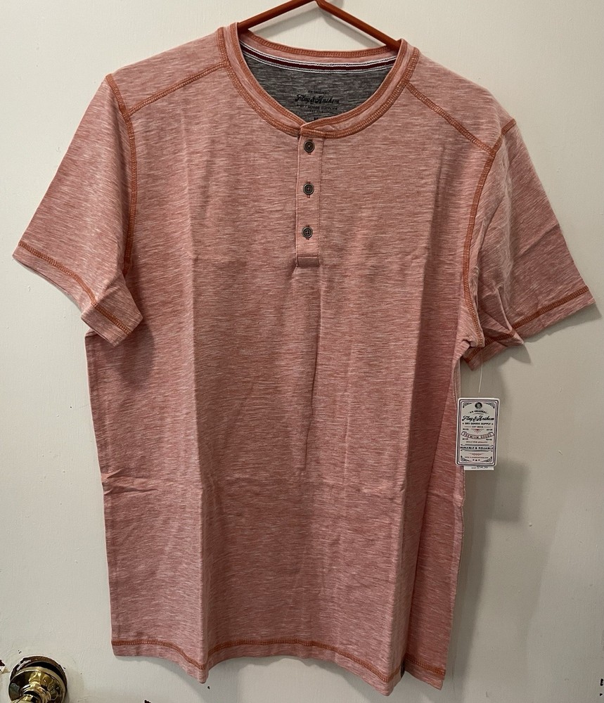 Flag & Anthem Men’s Henley Neck Short Sleeve T-Shirt Coral Gray Size Medium NWT
