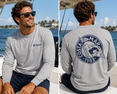 Costa Del Mar Long Sleeve Graphic T Shirt Gray Men’s Large Fishing Logo 1983