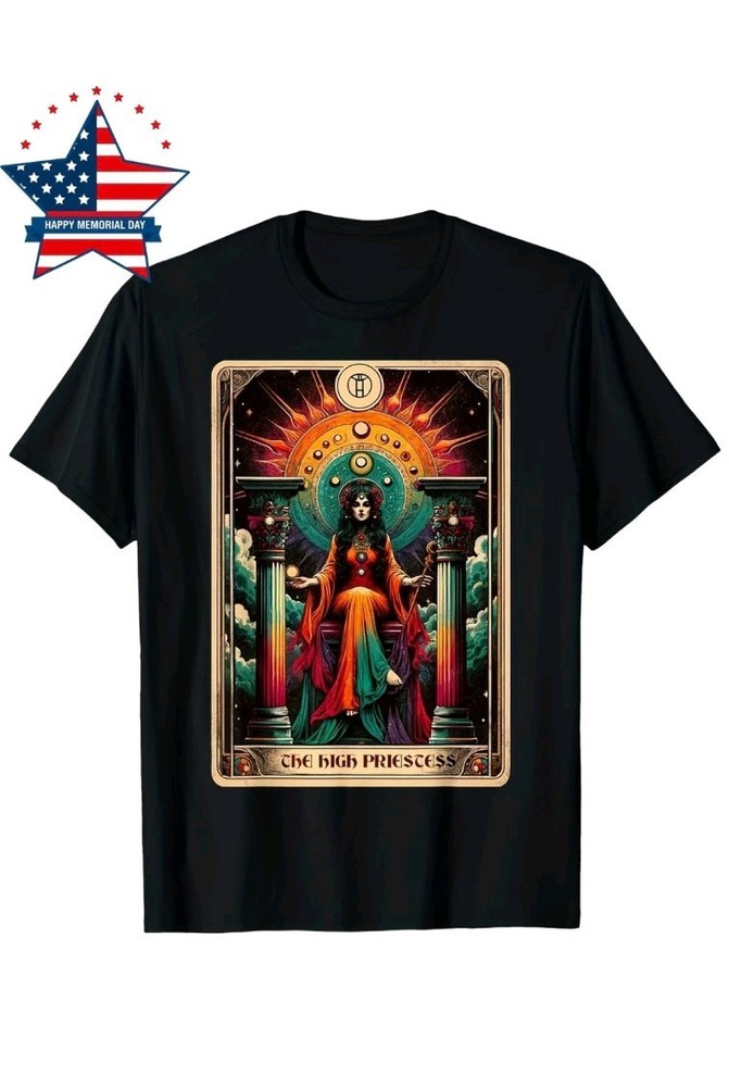 High Priestess Tarot Card Graphic T-Shirt Vintage Major Arcana Mystic Tee