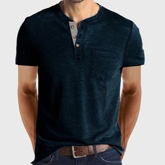 Mens Short Sleeve Henley T Shirt Tops Grandad Button Neck Casual Tee Shirts Tops
