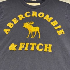 Abercrombie & Fitch Mens Muscle Fit T-Shirt Navy Blue Yellow Logo Moose Large