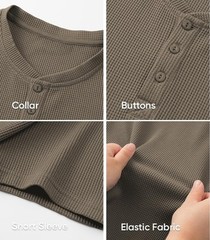 JMIERR Men’s Sz L Henley Shirts Waffle Cotton T-Shirt Gym Workout Athletic Tee.