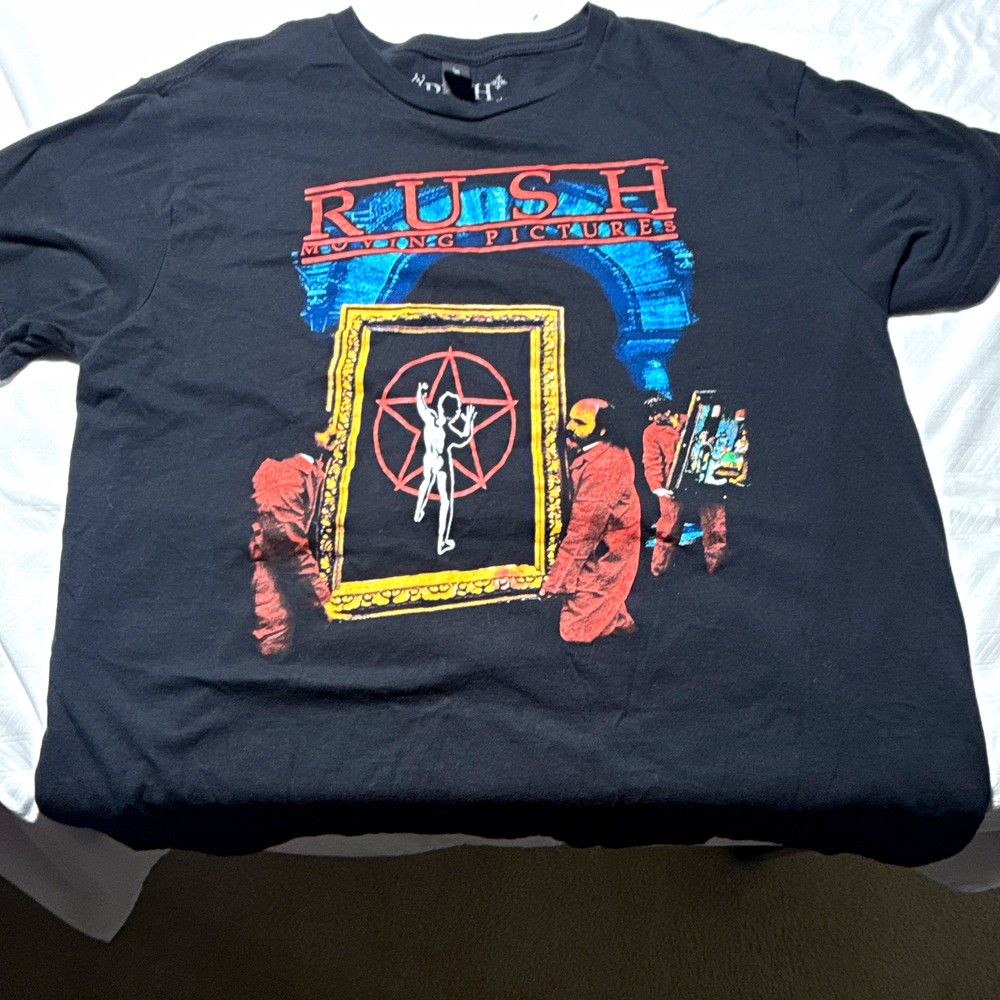 Gildan Softstyle Rush Moving Pictures Black Graphic Tee Crew Neck L Cotton