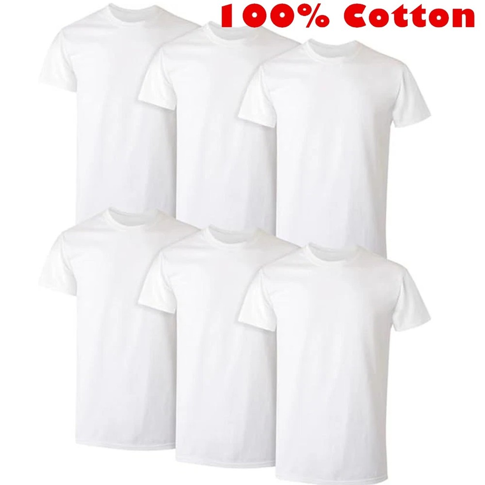 3-6 Pack Mens 100% Cotton Tagless Crew-Neck T-Shirt Undershirt Tee White S-2XL