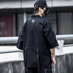 MFCT Japanese Streetwear Kimono Cardigan Loose Black Samurai T-Shirt Men