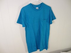 Vintage Fruit of the Loom Pocket T Shirt Large Teal Blue Single Stitch Blank
