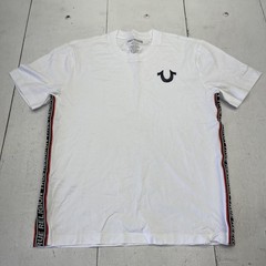True Religion Shirt Mens Medium White Logo Side Tape Tee Tagless Crewneck Casual