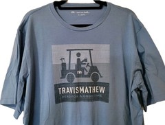 TravisMathew Shirt Mens XL Blue Graphic Golf Cart Here For A Good Time Tee