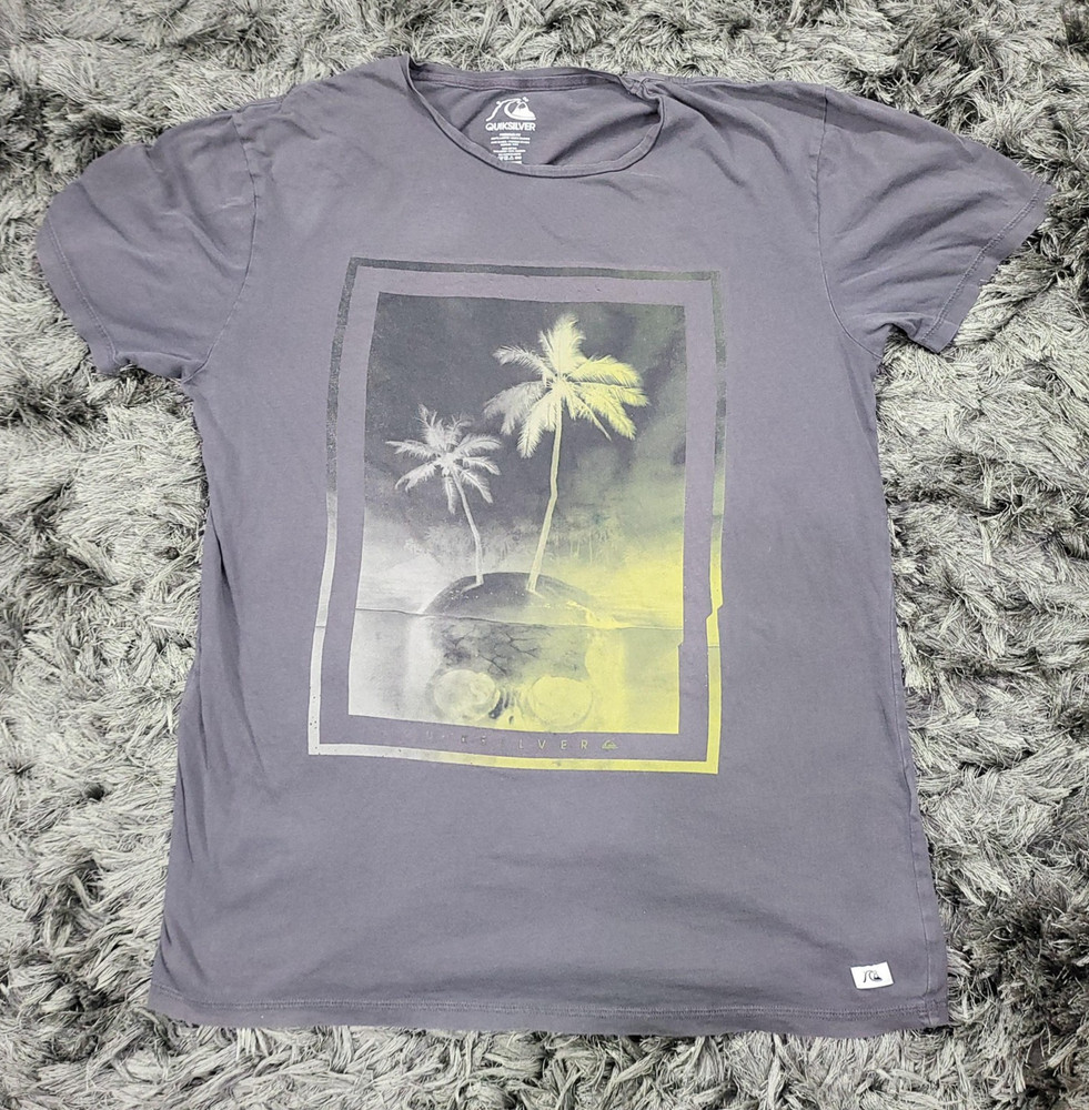 Quiksilver Shirt Mens Medium Gray Skull Island Graphic Tee Surf Tropical Tagless