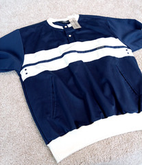 VTG NWT Pierre Cardin Men’s Sport Henley Shirt Navy Blue / White Stripe SMALL
