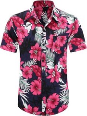 Men’s Hawaiian Shirt Floral Print Short Sleeve Button Down Casual Beachwear Top
