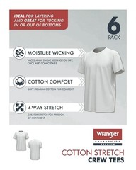 6-Pack WRANGLER Men’s Size XL Stretch Crew Tees Short Sleeve Cotton • White