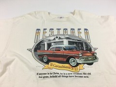 Vintage HL Miller Mens XL Restored Classic Car Biblical Saying Graphic Print Tee