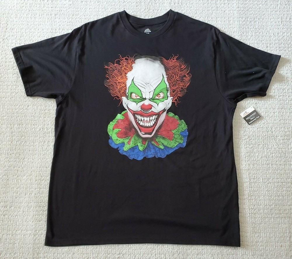 Mens Way to Celebrate Halloween T-Shirt Black with Scary Clown XL XG 46 – 48