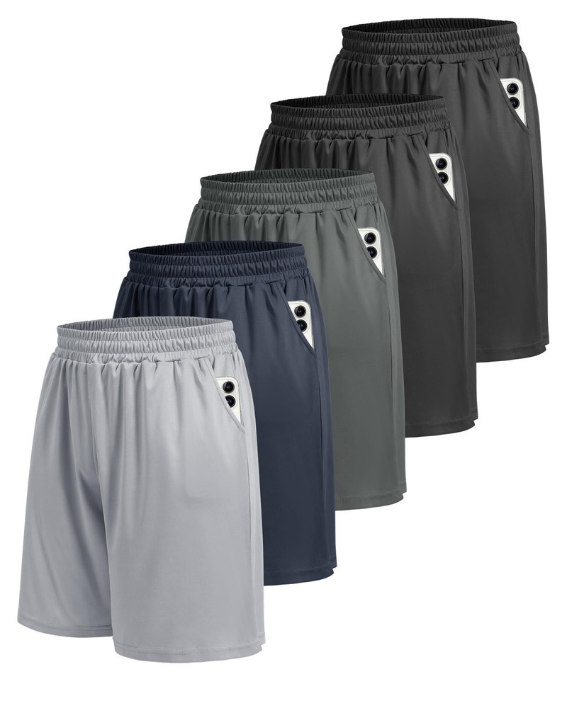 BOOJO 5 Pack Athletic Gym Large, 1-black/Black/Dark Grey/Navy Blue/Light Grey