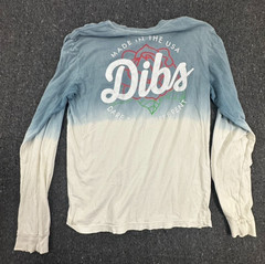 Dibs Long Sleeve T-Shirt Blue White Tie-Dye Rose USA Graphic mens SIze Small