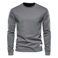 Zonbailon men’s t-shirt base solid pure cotton crew neck breathable long sleeve