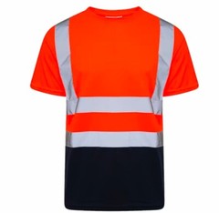 Hi Viz Visibility T Shirt Safety Work High Vis Two Tone Short Sleeve Crew Neck