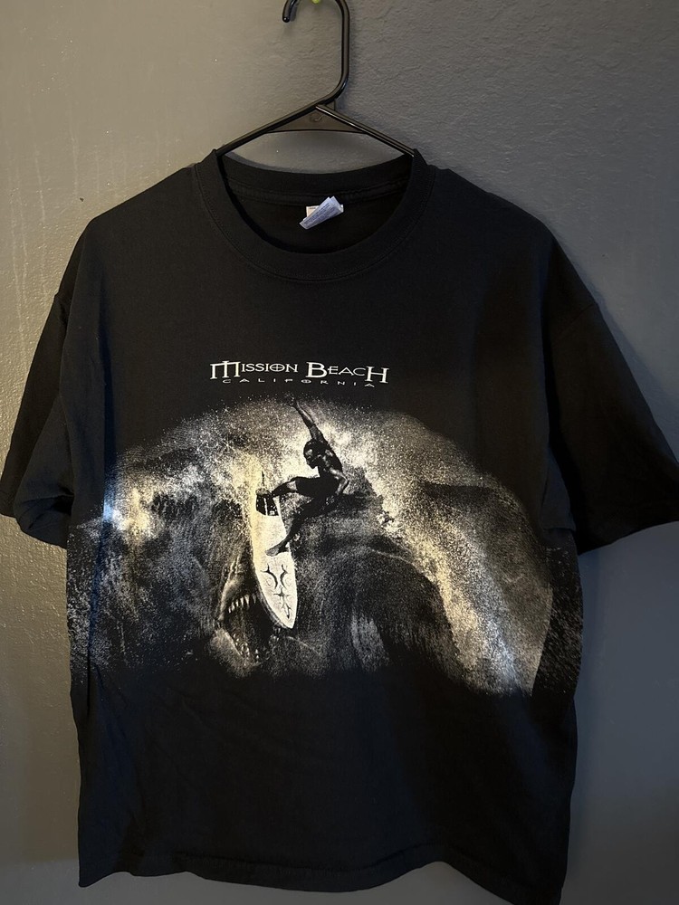 Mission Beach California Graphic T-Shirt Black Heavy Cotton