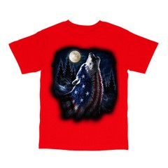 Patriotic American Wolf USA Flag Print Short Sleeve T-Shirt 20969D1