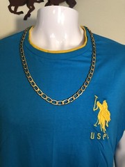 USPA US POLO Blue Yellow Crew Neck Short Sleeve T-Shirt Men’s Large L